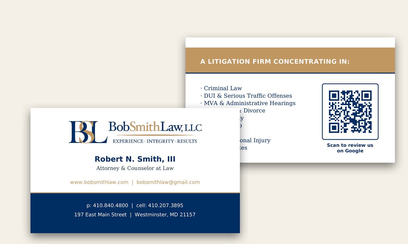 Bob Smith Law, attorney business card